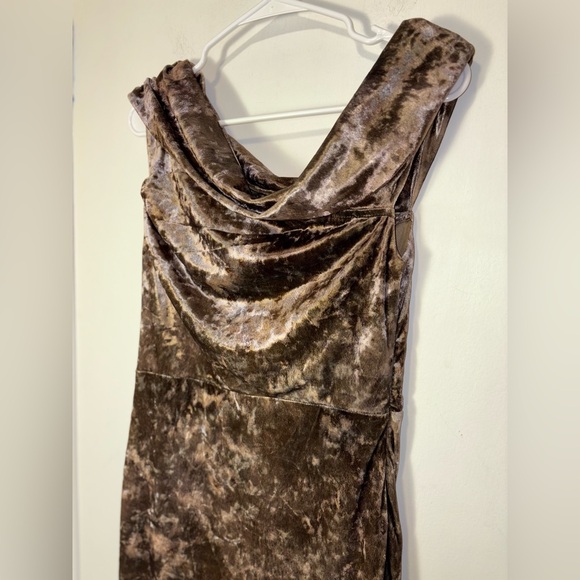 Moon River Off The Shoulder Brown Velour Bodycon Dress Sz L Mob Wife Y2K - Picture 3 of 9
